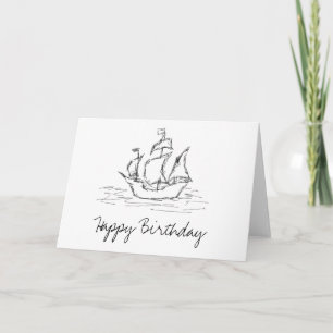 Cartão de Aniversário do Sketch de Navio Pirata. N