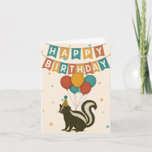 Cartão de Aniversário do Skunk Engraçado - Balões 