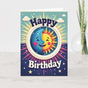Cartão de Aniversário do Sol Lua Cósmico