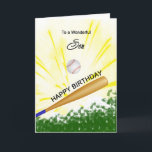 Cartão de Aniversário do Son Baseball<br><div class="desc">Dê ao seu filho amante de beisebol um cartão de beisebol e taco com um tema explosivo de beisebol! Um beisebol e um morcego com as palavras "Para um filho maravilhoso".</div>