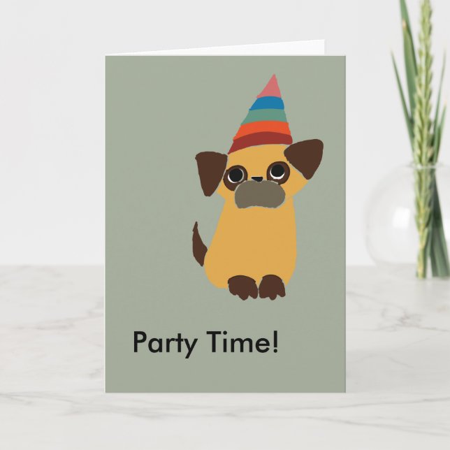 Cartão de aniversário do tempo do partido do Pug (Frente)