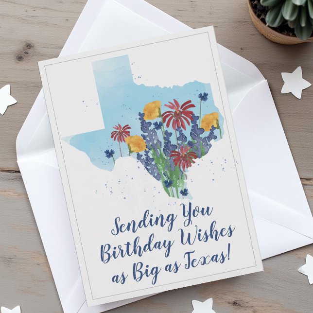 Cartão de Aniversário do Texas Wildflower (Texas Wildflower Birthday Card (White Background))