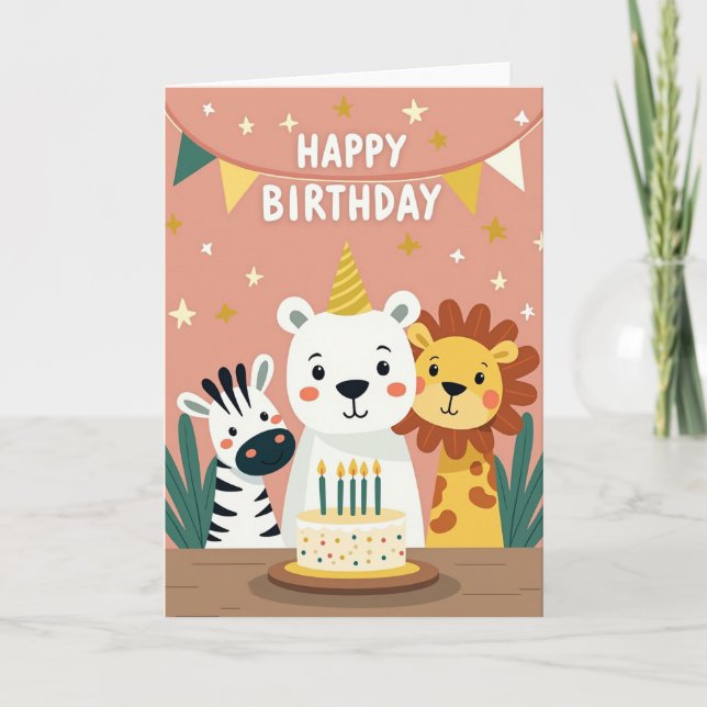 Cartão de Aniversário do Trio de Animais Alegres (Frente)