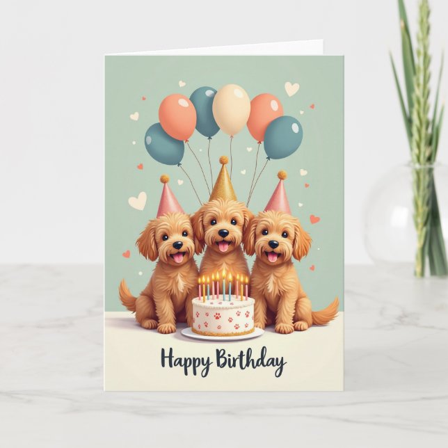 Cartão de Aniversário do Trio de Cães Alegres (Frente)