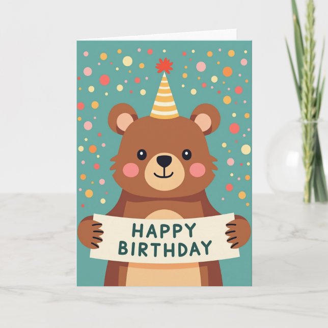 Cartão de Aniversário do Urso Alegre (Frente)