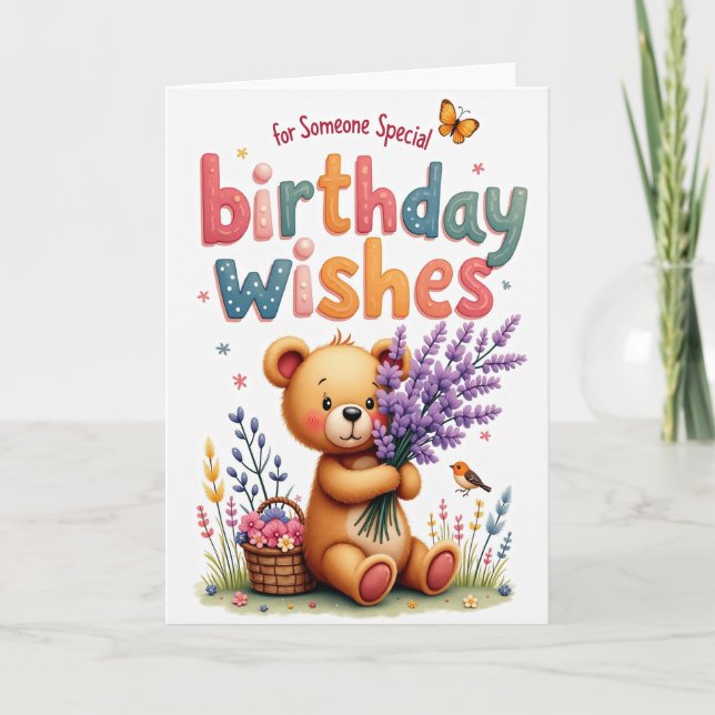 Cartão de Aniversário do Urso com Buquê Doce (Frente)
