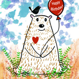 Cartão de aniversário do urso para download