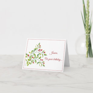 Cartão de Aniversário do Watercolor Berry Stem