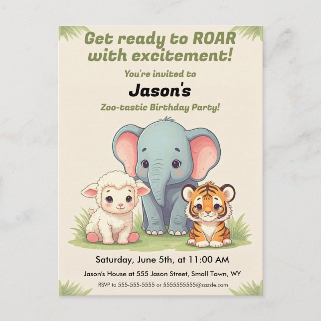 Cartão de Aniversário do Zoológico Rugidor (Frente)