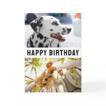 Cartão de aniversário dobrado 2 fotos e texto