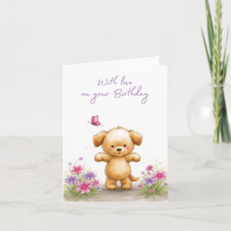Cartão de Aniversário Dobrado Adorável com Bichinh