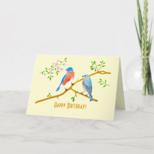 Cartão de Aniversário Dobrado Azul e Amarelo dos P