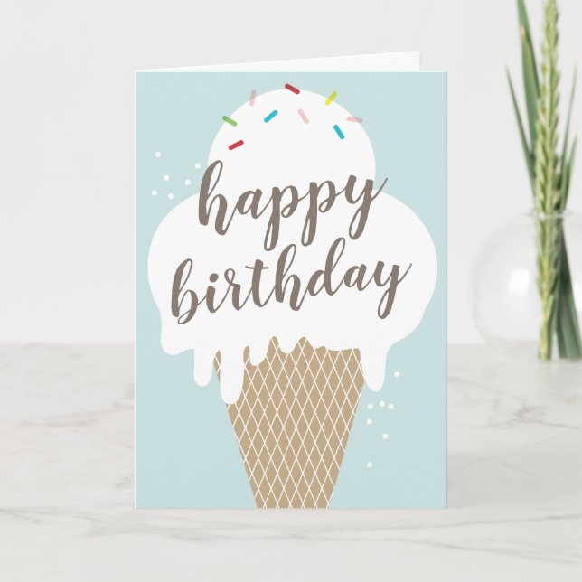Cartão de aniversário dobrado com cone de sorvete  (Frente)