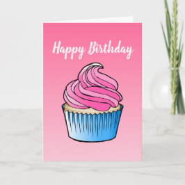 Cartão de aniversário dobrado com Cupcake Rosa