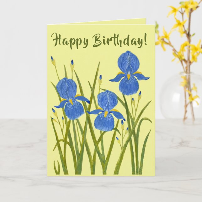 Cartão de Aniversário Dobrado de Flores de Íris (Flor Amarela)
