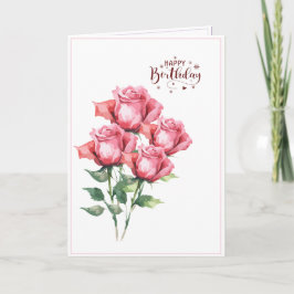 Cartão de Aniversário Dobrado de Rosas Cor-de-Rosa