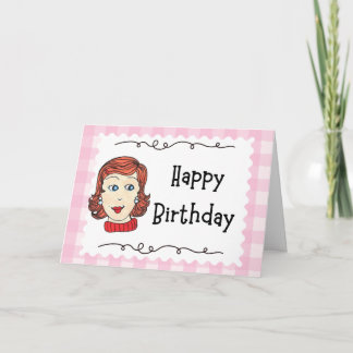 Cartão de aniversário dobrado Vintage girl Happy B
