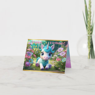 Cartão de Aniversário Dobrável Darling Unicorn