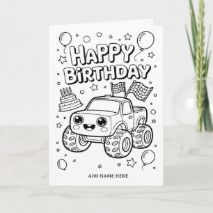 cartão de aniversário dobrável de caminhão monstro