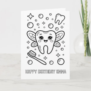 cartão de aniversário dobrável para colorir da fad