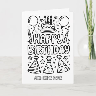 cartão de aniversário dobrável para colorir DIY
