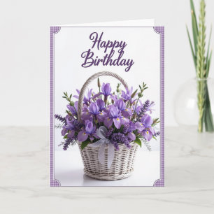 Cartão de aniversário doce com cesta de vime flora