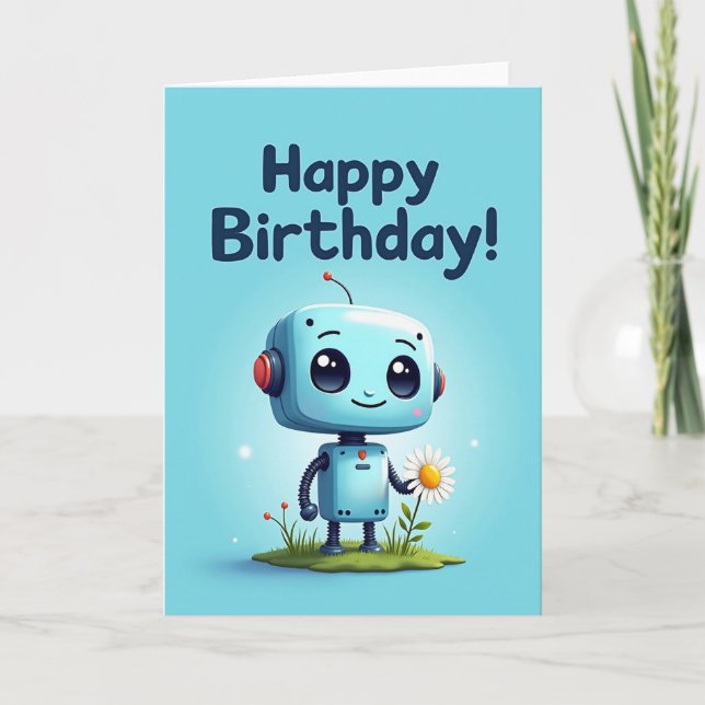 Cartão de Aniversário Doce de Robô (Frente)