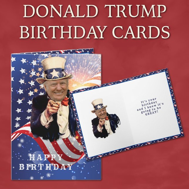 CARTÃO DE ANIVERSÁRIO DONALD TRUMP AMERICAN FLAG (President DONALD TRUMP sends patriotic birthday greetings! )