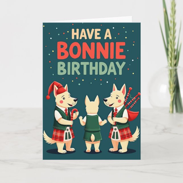 Cartão de Aniversário dos Tartan Pups (Frente)