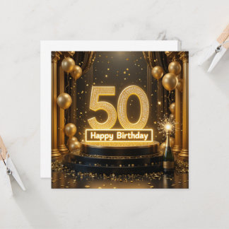 Cartão de aniversário Dourado 50º