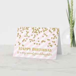 Cartão de aniversário Dourado da neta do rosa do