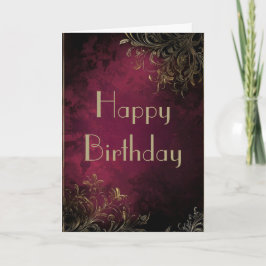 Cartão de Aniversário Dourado Elegante Burgundy e