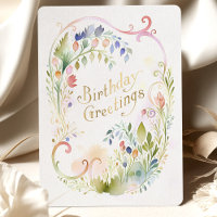 Cartão de Aniversário Dourado Floral Whimscolor