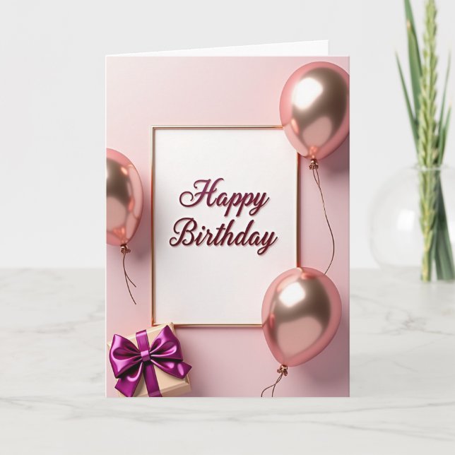 Cartão de Aniversário Dourado Rosa (Frente)