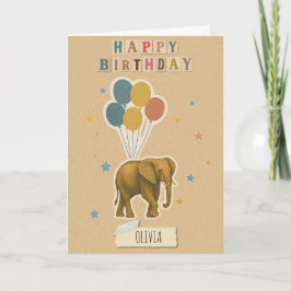 Cartão de aniversário elefante - Nome personalizad