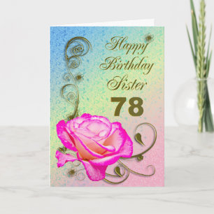 Cartão de aniversário Elegant rosa 78 para Irmã