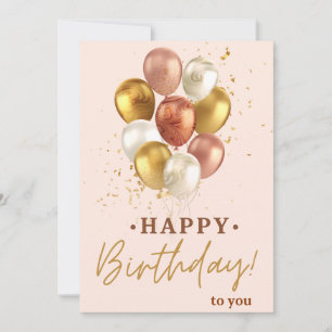 Cartão de Aniversário Elegante com Balões Dourados