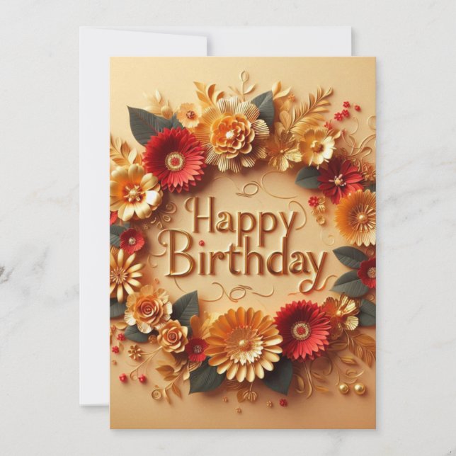 Cartão de Aniversário Elegante com Design de Flore (Frente)