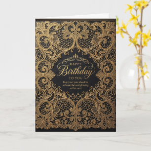 Cartão de Aniversário Elegante com Filigrana de Ou