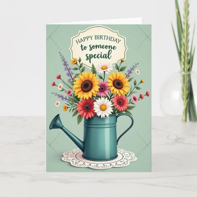 Cartão de Aniversário Elegante com Flores (Frente)