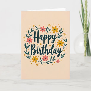 Cartão de Aniversário Elegante com Flores