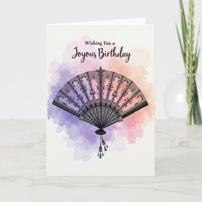 Cartão de Aniversário Elegante com Leque (Frente)