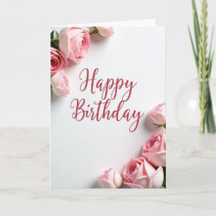 Cartão de Aniversário Elegante com Rosa em Script