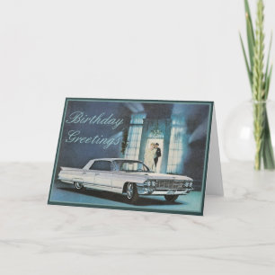 Cartão de Aniversário Elegante de Cadillac Azul