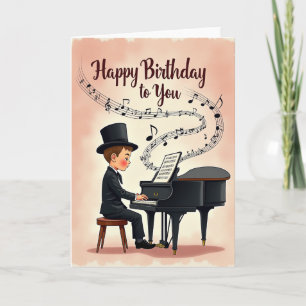 Cartão de Aniversário Elegante de Piano para Menin
