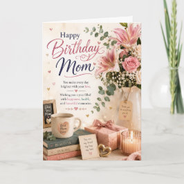 Cartão de Aniversário Elegante Floral para Mãe