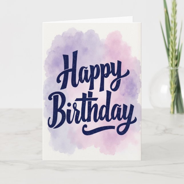 Cartão de Aniversário Elegante Indigo Script (Frente)