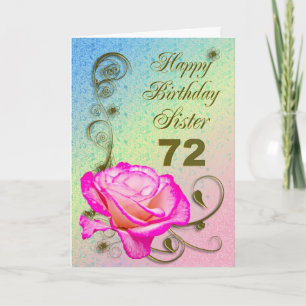Cartão de aniversário Elegante rosa 72º para Irmã