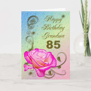 Cartão de aniversário Elegante rosa 85 para a vovó