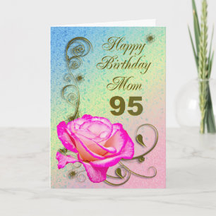 Cartão de aniversário Elegante rosa 95º para a mãe